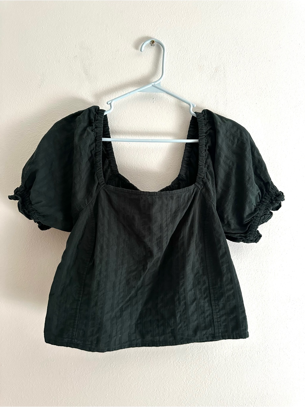 Madewell Forest Green Puff-Sleeve Crop Top Sz Medium